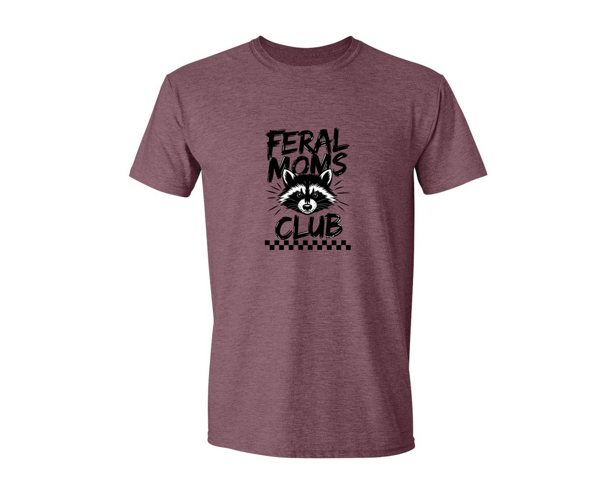 brand:Generic|color:Heather Maroon|Feral Moms Club Mom Life Raccoon Graphic T-Shirt