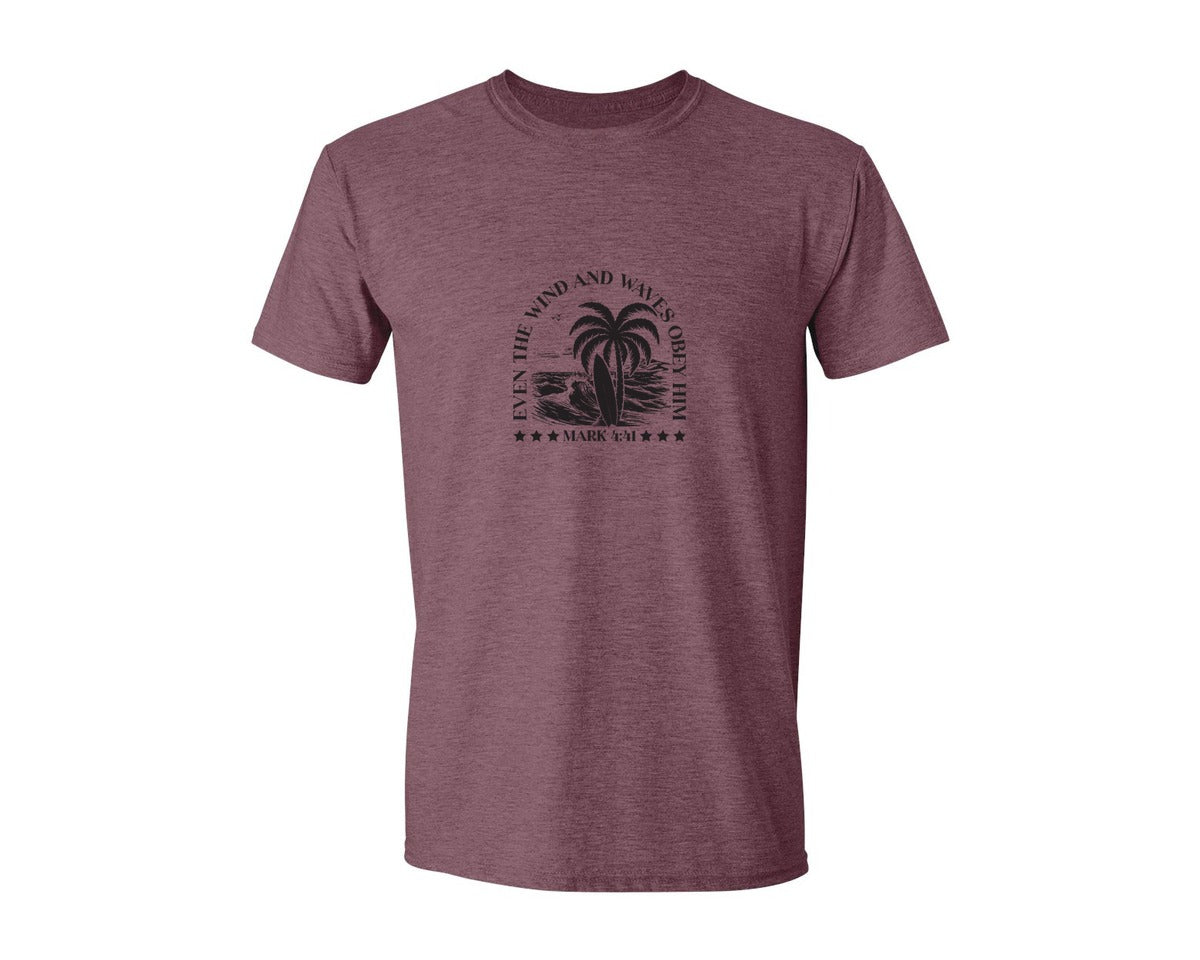 brand:Generic|color:Heather Maroon|Wind And Waves Obey Him Mark 441 Graphic T-Shirt