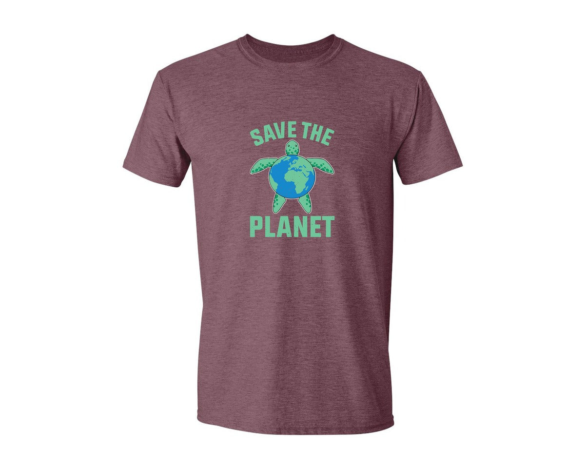 brand:Generic|color:Heather Maroon|Save The Planet Turtle Earth Globe Graphic T-Shirt