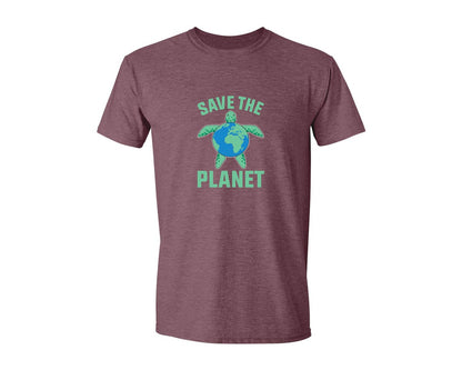 brand:Generic|color:Heather Maroon|Save The Planet Turtle Earth Globe Graphic T-Shirt