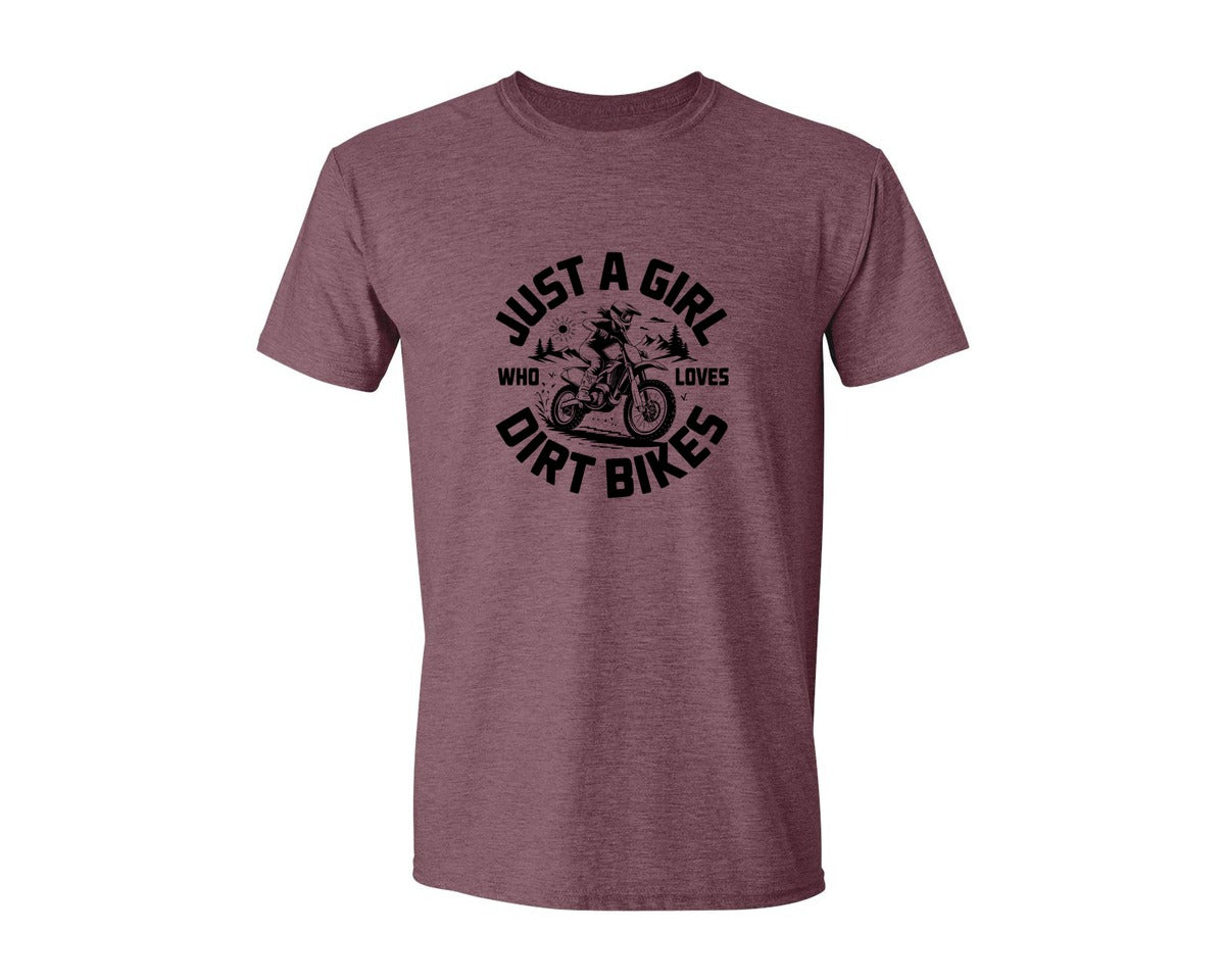 brand:Generic|color:Heather Maroon|Just A Girl Who Loves Dirt Bikes T S Graphic T-Shirt