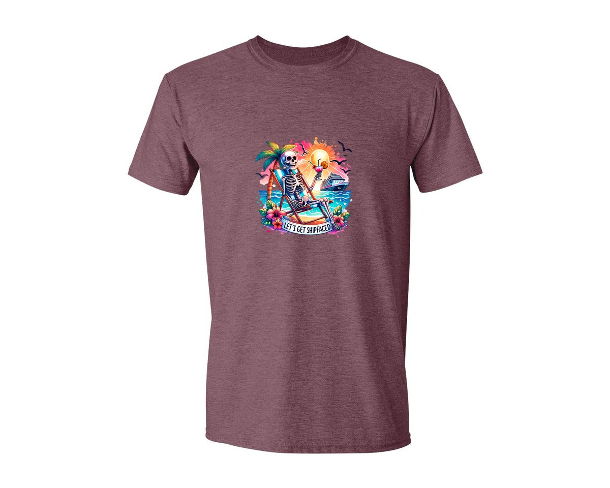 brand:Generic|color:Heather Maroon|Cruise Skeleton Funny Graphic T-Shirt