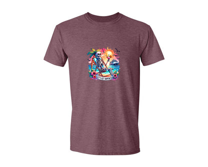 brand:Generic|color:Heather Maroon|Cruise Skeleton Funny Graphic T-Shirt