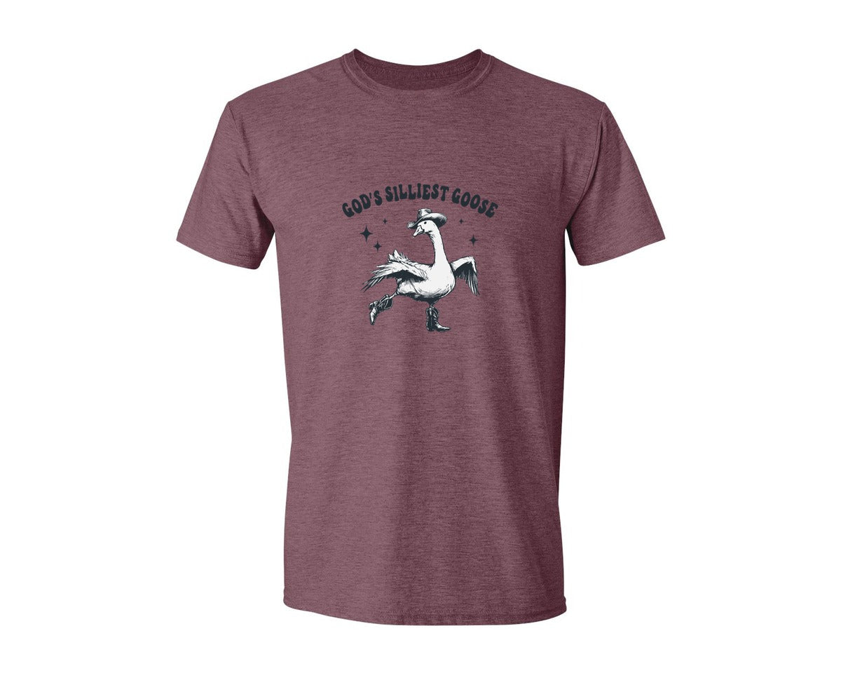 brand:Generic|color:Heather Maroon|Gods Silliest Cowboy Goose Dancing Shir Graphic T-Shirt