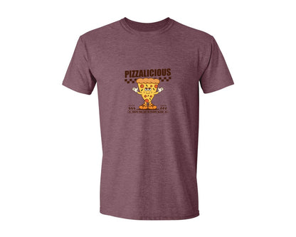 brand:Generic|color:Heather Maroon|Vintage Slice Pizza Cartoon Character Graphic T-Shirt