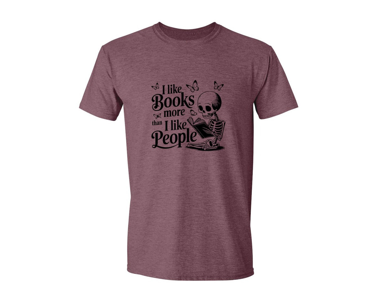 brand:Generic|color:Heather Maroon|I Like Books More Than I Like People 3 Graphic T-Shirt