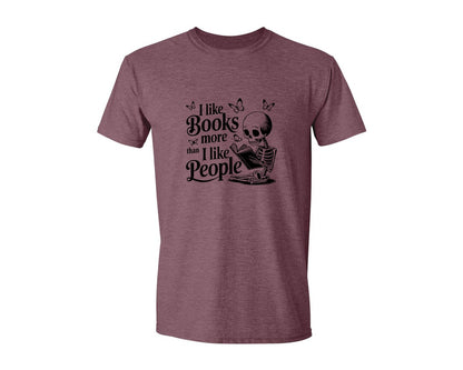 brand:Generic|color:Heather Maroon|I Like Books More Than I Like People 3 Graphic T-Shirt