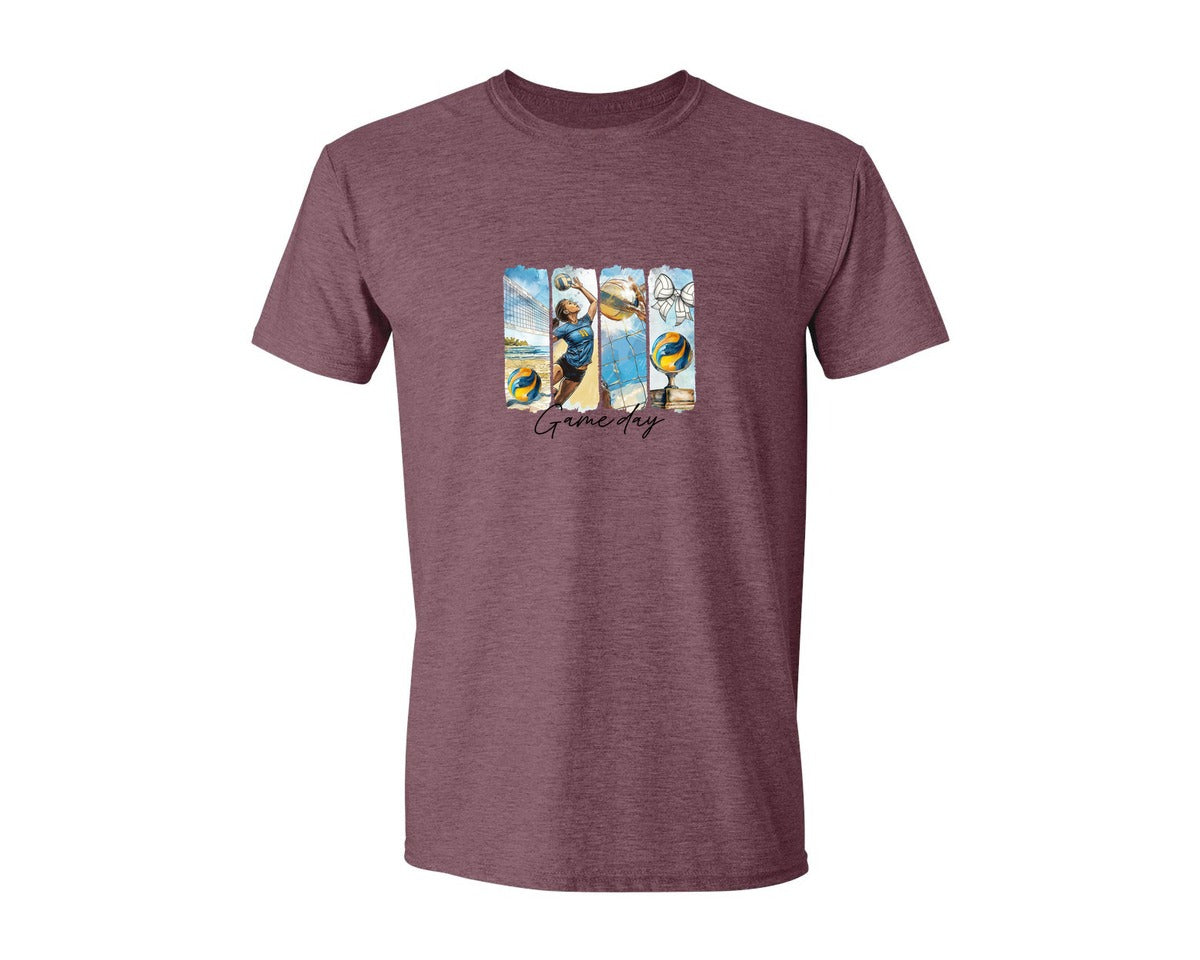 brand:Generic|color:Heather Maroon|Volleyball Game Day 3 Graphic T-Shirt