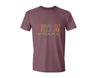 brand:Generic|color:Heather Maroon|Autism Mama Awareness Graphic T-Shirt