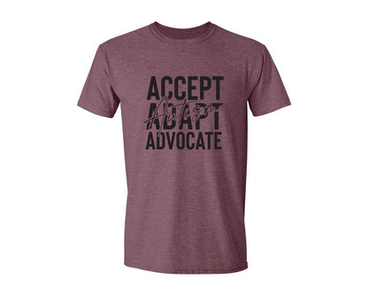 brand:Generic|color:Heather Maroon|Accept Adapt Advocate Autism Graphic T-Shirt