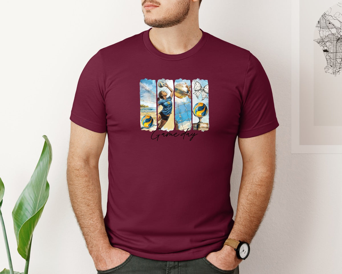 brand:Bella Canvas|color:Heather Maroon|Volleyball Game Day 3 Graphic T-Shirt