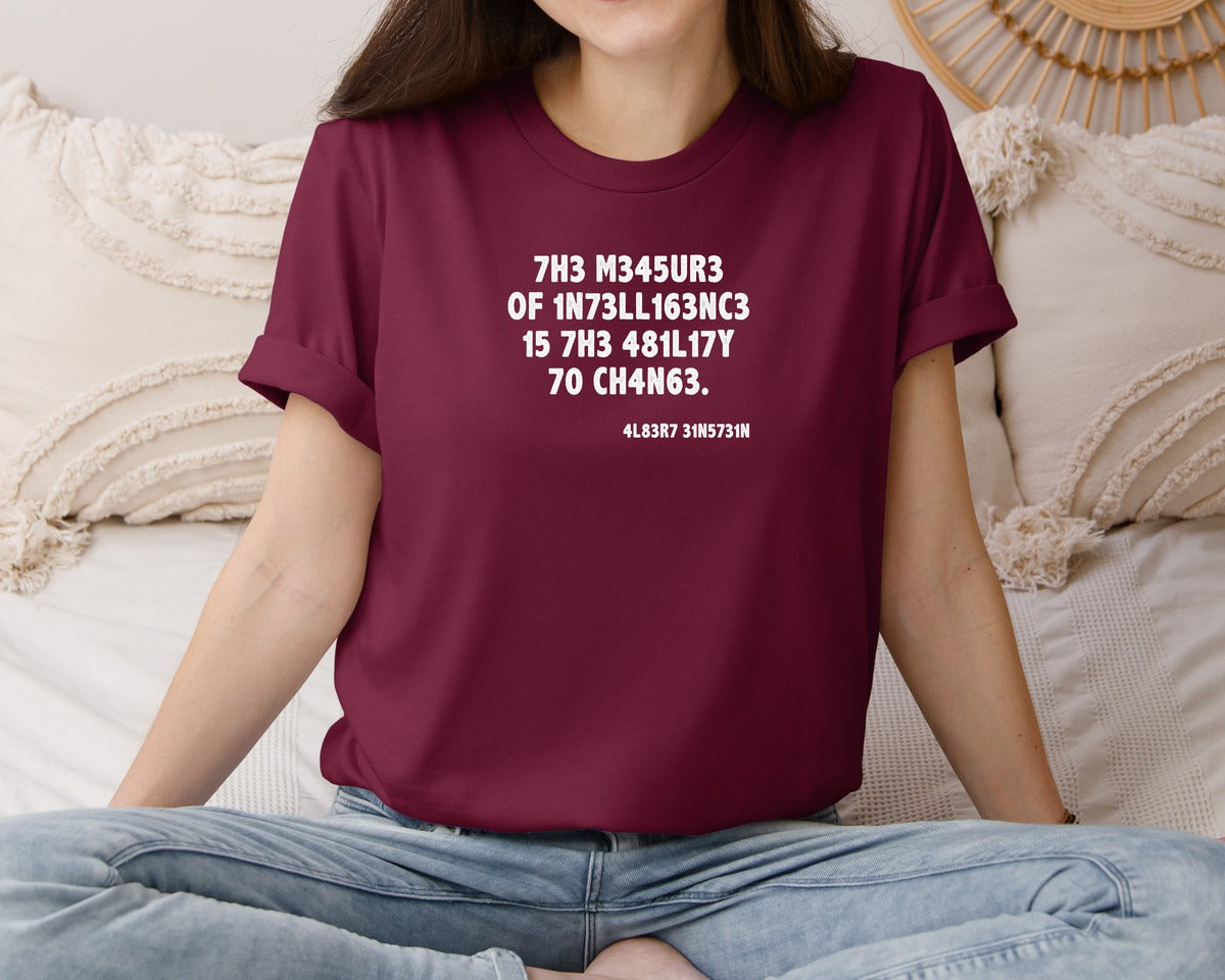 brand:Bella Canvas|color:Heather Maroon|Einstein The Measure Of Intelligence Graphic T-Shirt
