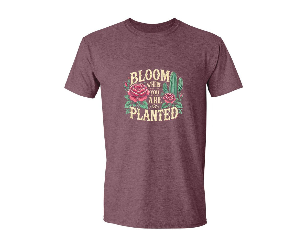brand:Generic|color:Heather Maroon|Bloom Where You Are Planted T Shirt Graphic T-Shirt