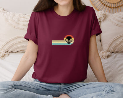 brand:Bella Canvas|color:Heather Maroon|Retro Vintage Alien Face T Shirt Design Graphic T-Shirt