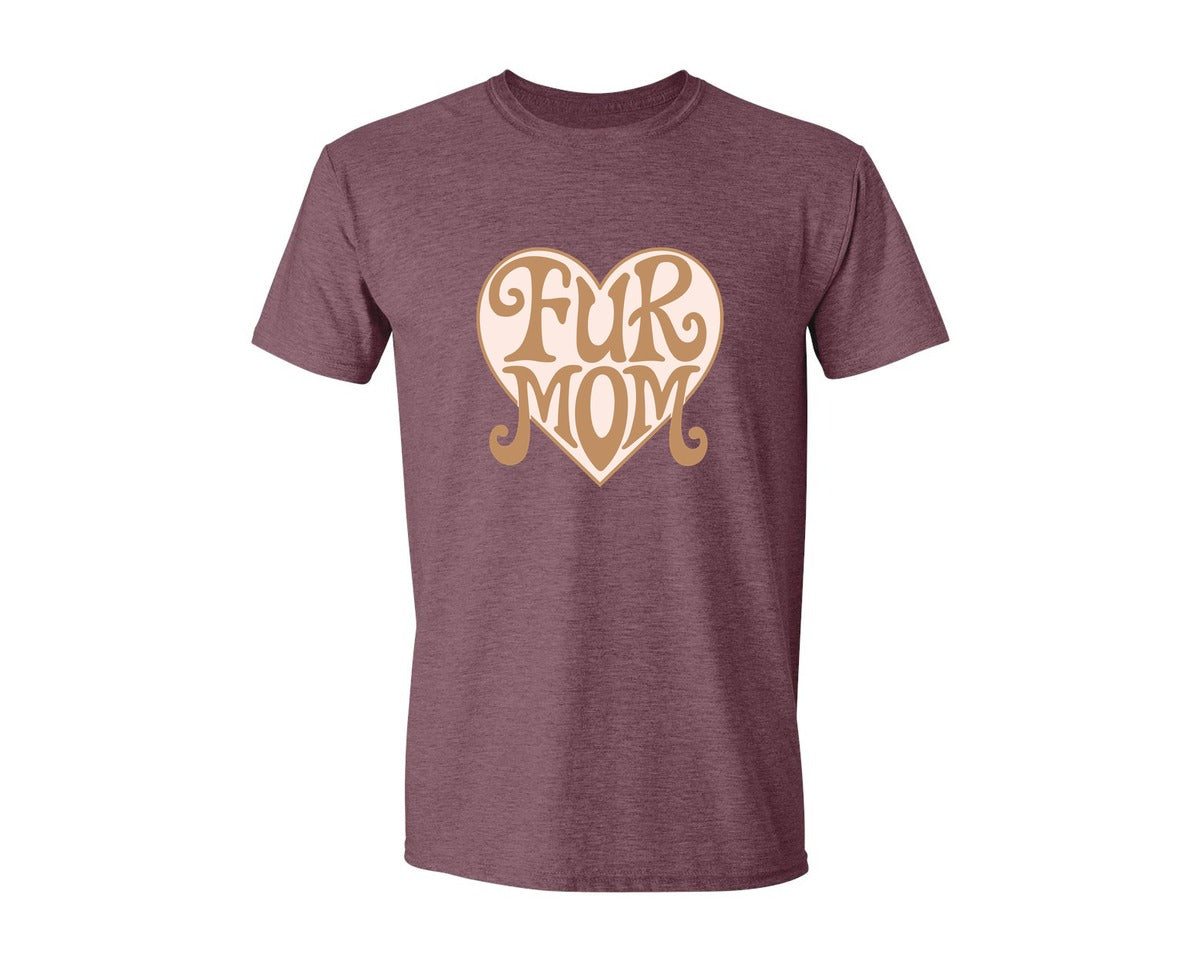 brand:Generic|color:Heather Maroon|Fur Mom Cute Crazy Cat Lady Quote Graphic T-Shirt