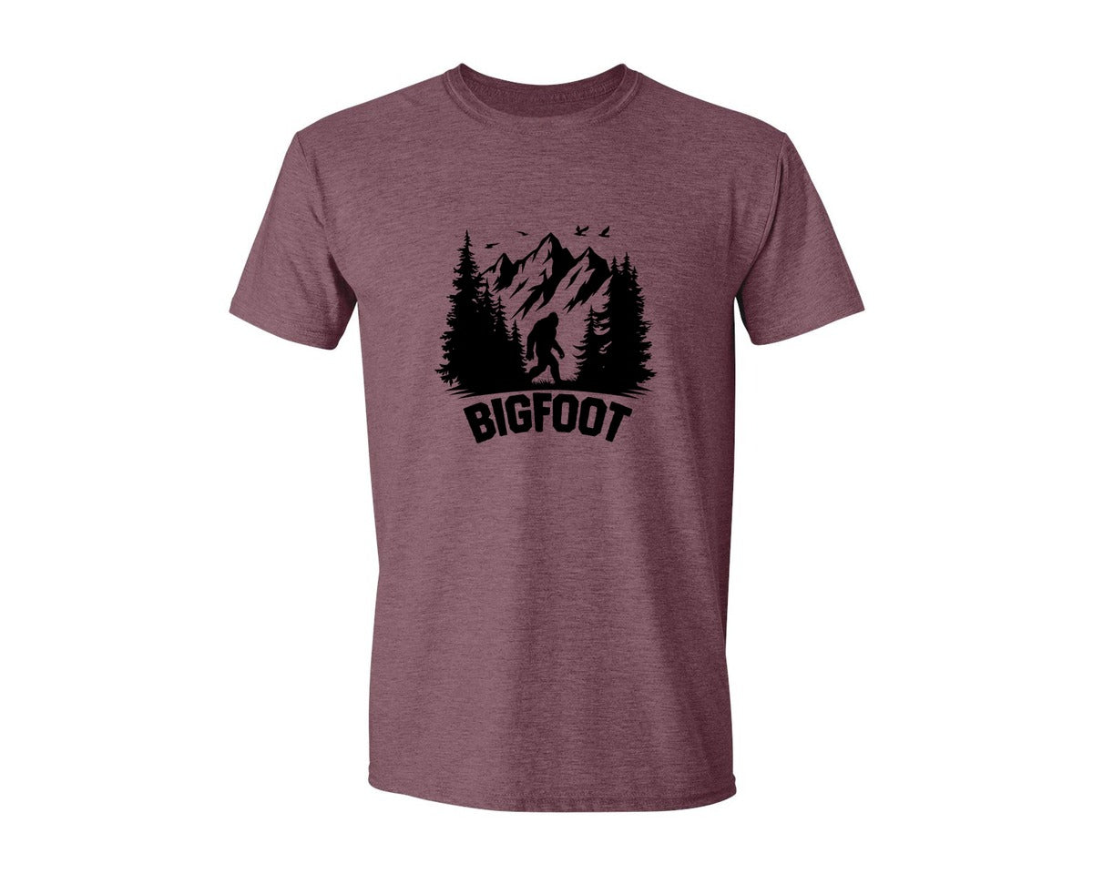 brand:Generic|color:Heather Maroon|Retro Bigfoot Silhouette Pixel Art Graphic T-Shirt