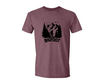 brand:Generic|color:Heather Maroon|Retro Bigfoot Silhouette Pixel Art Graphic T-Shirt