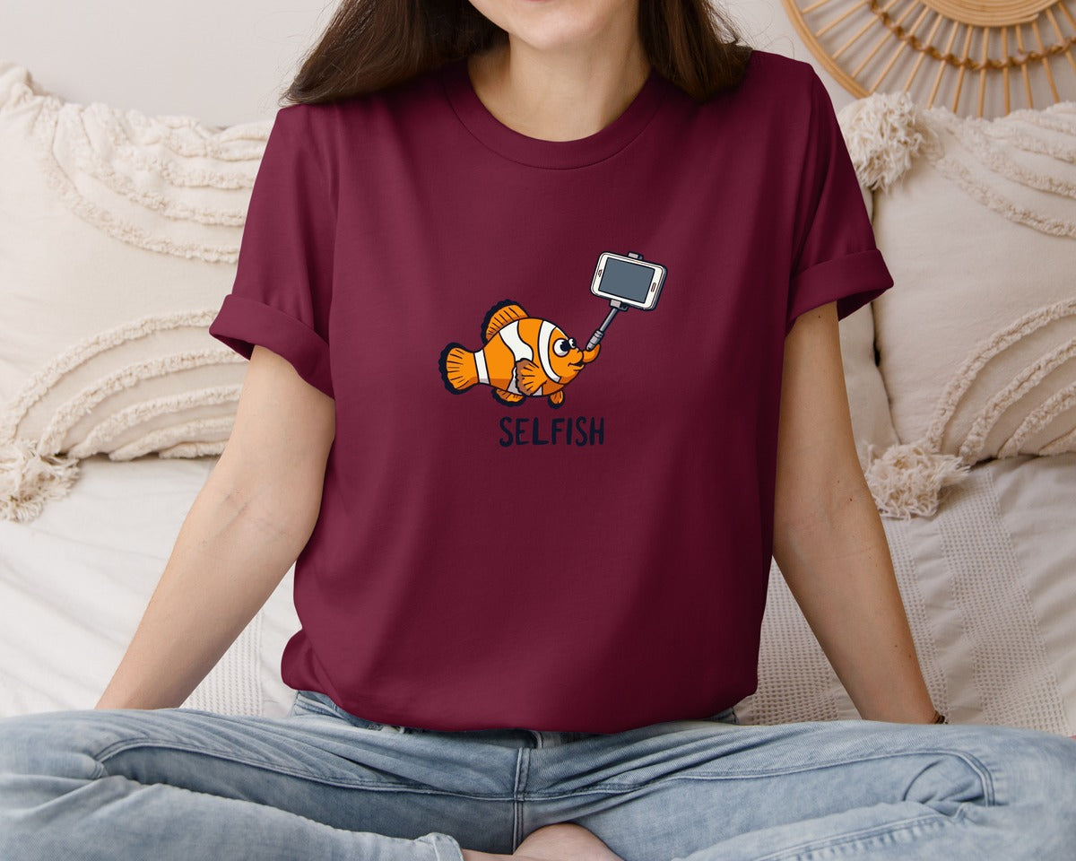 brand:Bella Canvas|color:Heather Maroon|Selfish Clownfish Funny Fish Design Graphic T-Shirt