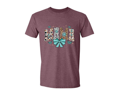 brand:Generic|color:Heather Maroon|Western Mama Blue Coquette Graphic T-Shirt