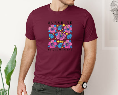 brand:Bella Canvas|color:Heather Maroon|Sunshine State Of Mind Summer Graphic T-Shirt