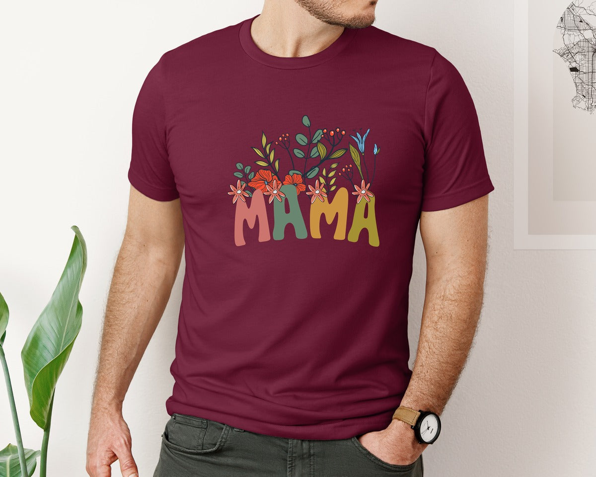 brand:Bella Canvas|color:Heather Maroon|Mama Shirt Wildflowers Mama Shirt Graphic T-Shirt