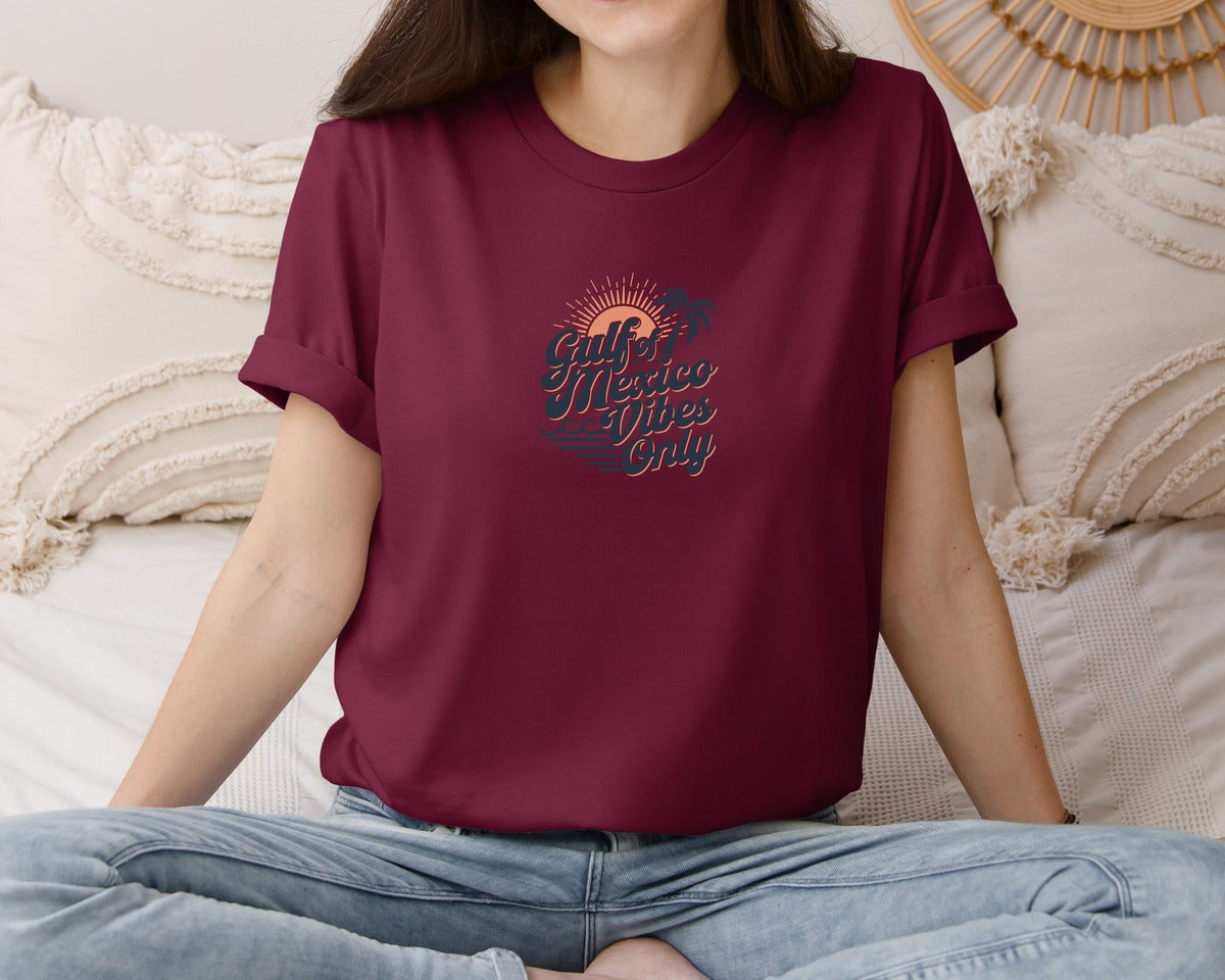 brand:Bella Canvas|color:Heather Maroon|Gulf Of Mexico Vibes Only 4 Graphic T-Shirt