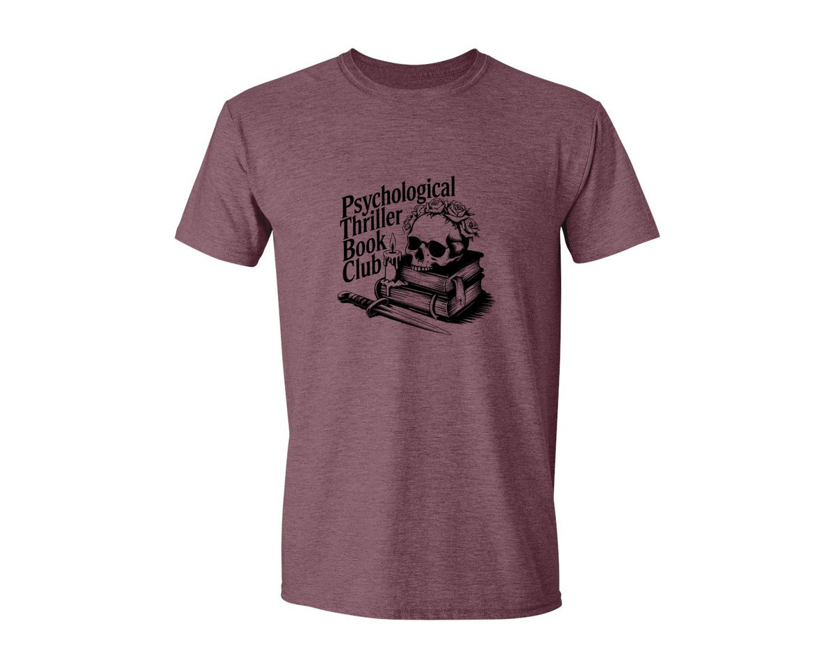 brand:Generic|color:Heather Maroon|Psychological Thriller Book Club T S Graphic T-Shirt