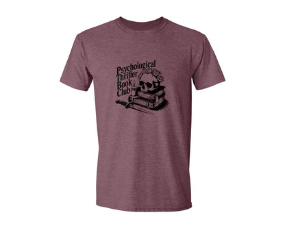 brand:Generic|color:Heather Maroon|Psychological Thriller Book Club T S Graphic T-Shirt