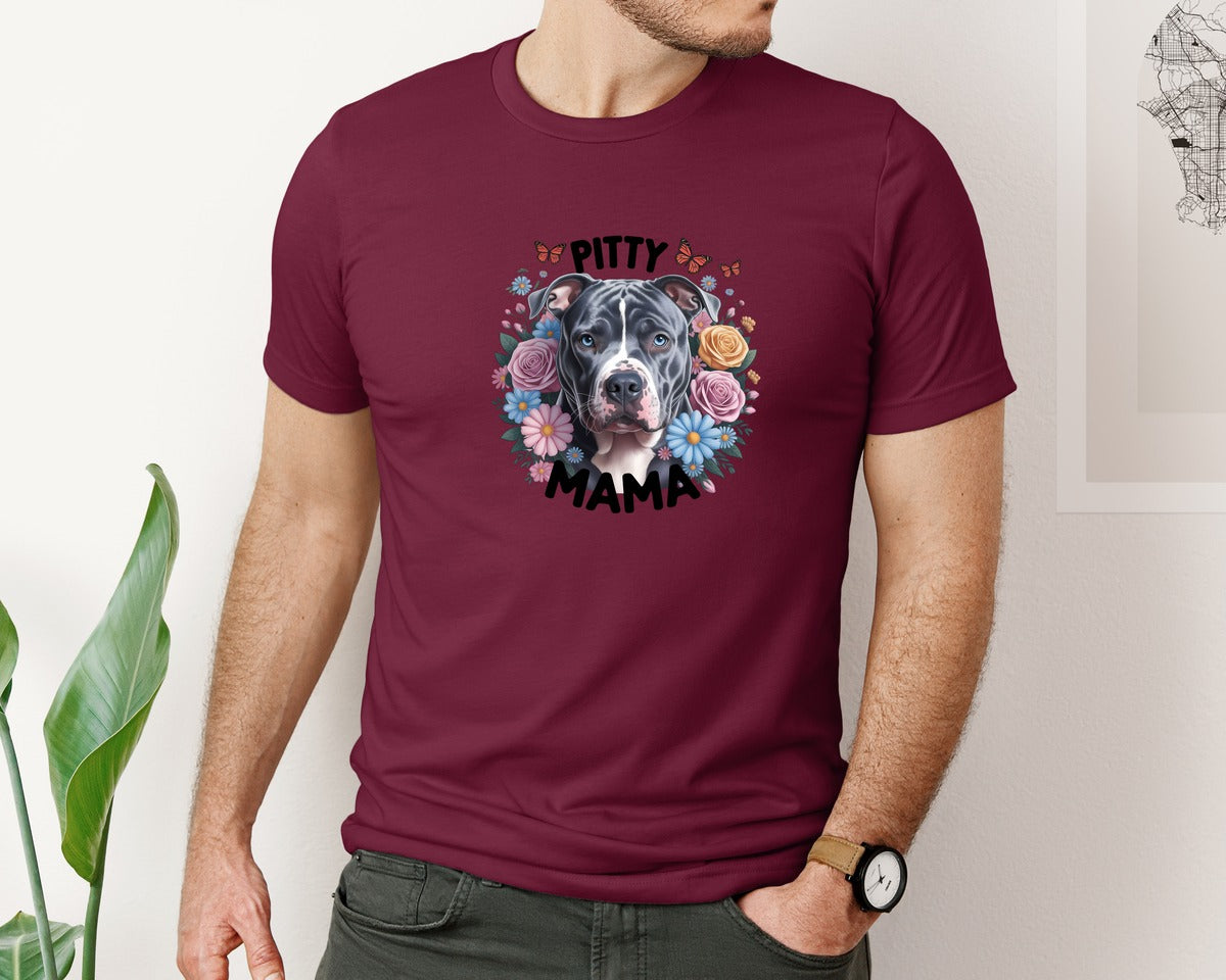brand:Bella Canvas|color:Heather Maroon|Pitty Mama Cute Pitbull Dog 2 Graphic T-Shirt