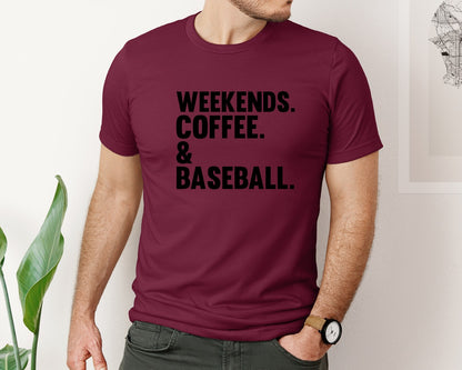 brand:Bella Canvas|color:Heather Maroon|Weekends Coffee Baseball Tshirt Design Graphic T-Shirt