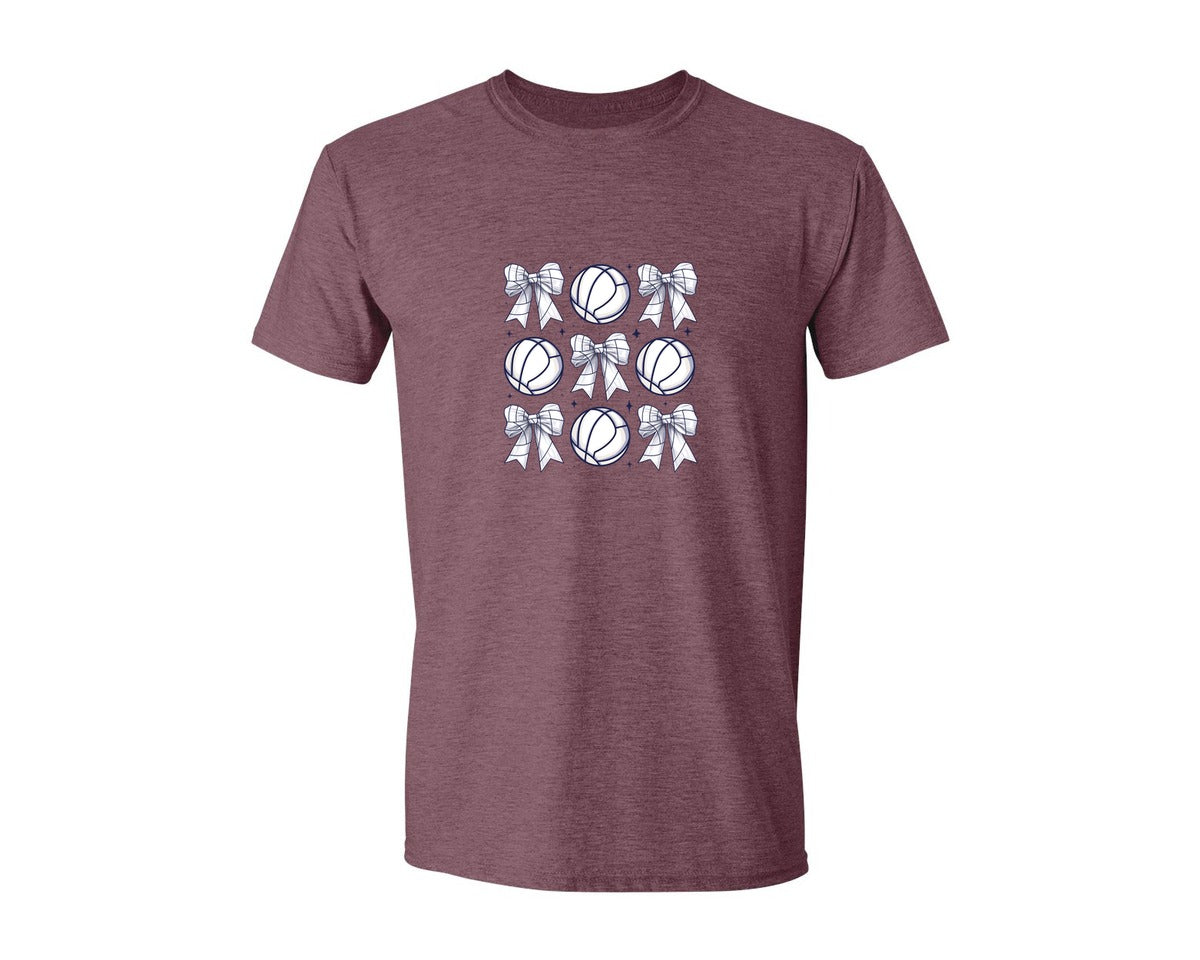 brand:Generic|color:Heather Maroon|Volleyball Bow Volleyball Mama Graphic T-Shirt