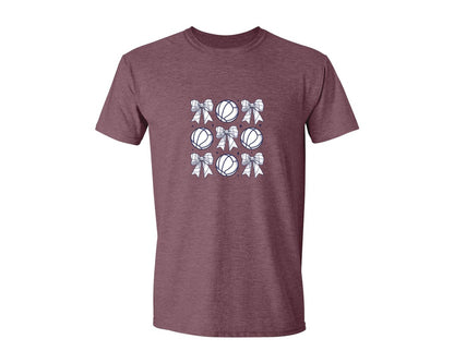 brand:Generic|color:Heather Maroon|Volleyball Bow Volleyball Mama Graphic T-Shirt