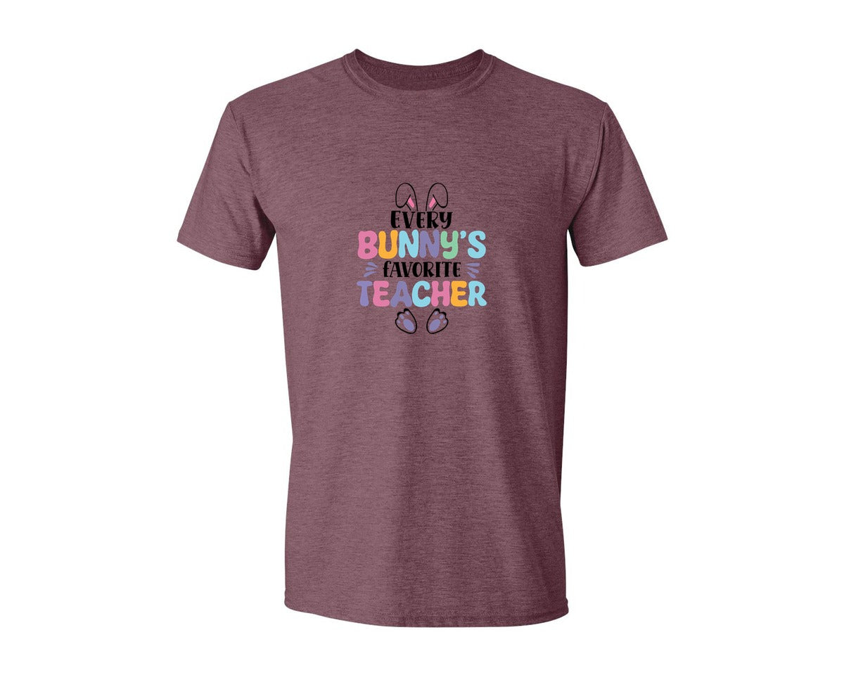 brand:Generic|color:Heather Maroon|Every Bunnys Favorite Teacher Easter 9 Graphic T-Shirt