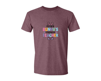 brand:Generic|color:Heather Maroon|Every Bunnys Favorite Teacher Easter 9 Graphic T-Shirt