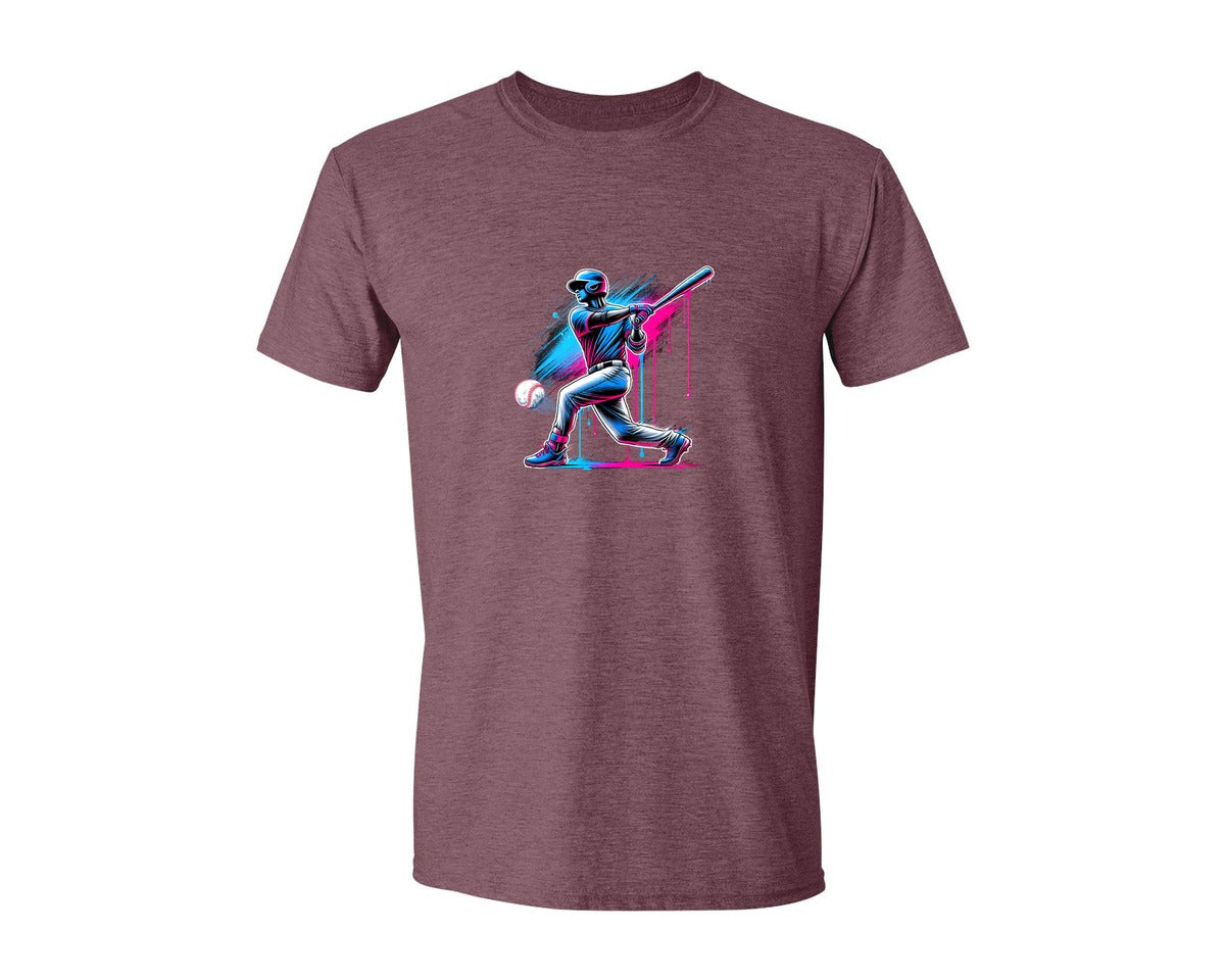 brand:Generic|color:Heather Maroon|Baseball Player Ice Cream Drip Baseball Graphic T-Shirt
