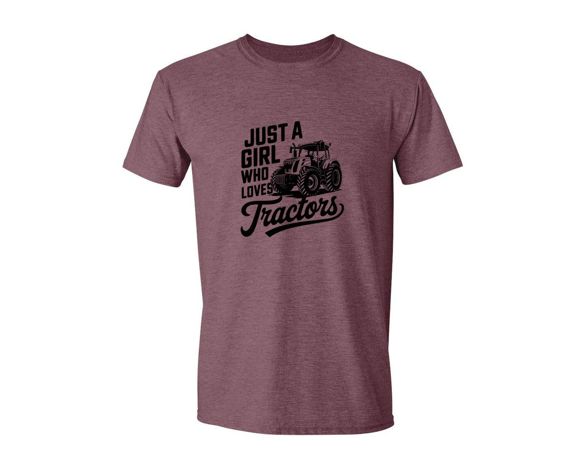 brand:Generic|color:Heather Maroon|Just A Girl Who Loves Tractors T Shi Graphic T-Shirt