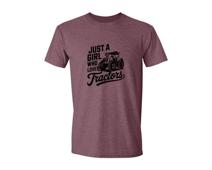 brand:Generic|color:Heather Maroon|Just A Girl Who Loves Tractors T Shi Graphic T-Shirt