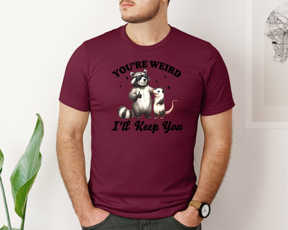 brand:Bella Canvas|color:Heather Maroon|Sarcastic Funny Raccoon Possum Weird Graphic T-Shirt