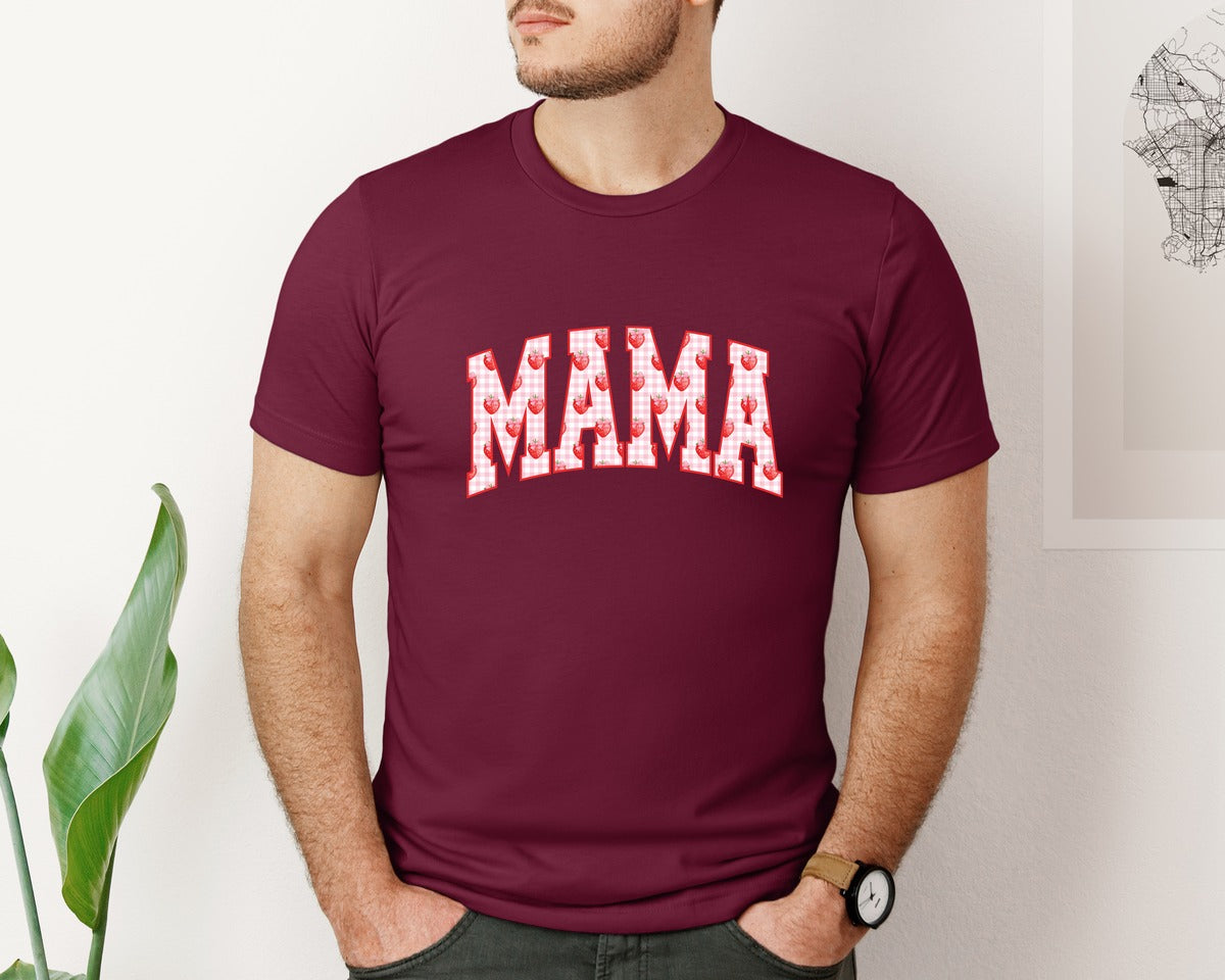 brand:Bella Canvas|color:Heather Maroon|Mama Summer Spring Mama Strawberry Graphic T-Shirt