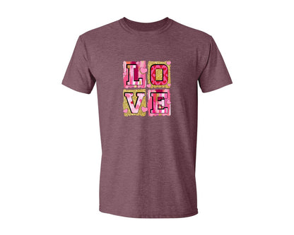 brand:Generic|color:Heather Maroon|Pink Valentines Day Love Coquette Graphic T-Shirt
