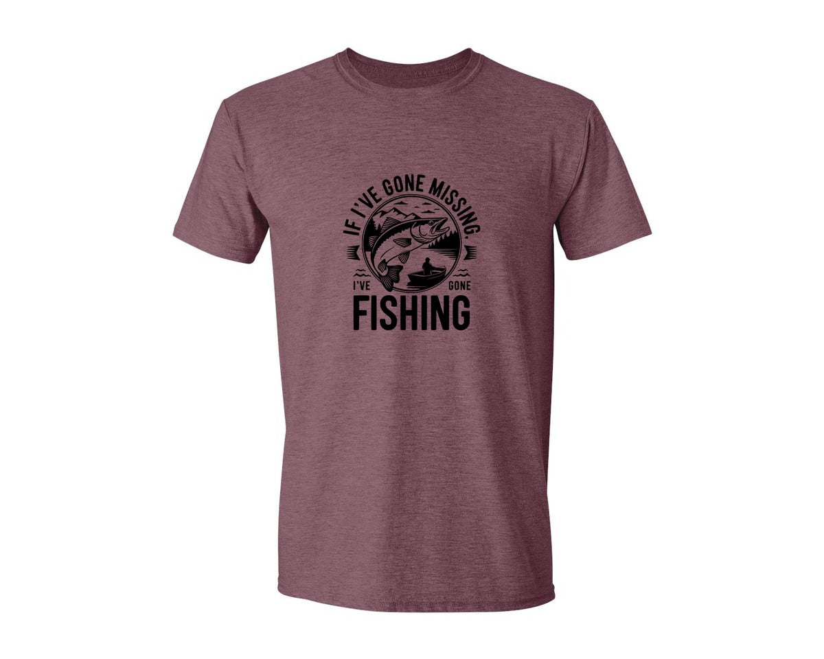 brand:Generic|color:Heather Maroon|If Ive Gone Missing Ive Gone Fishing T Graphic T-Shirt
