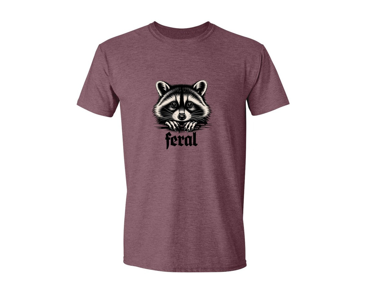 brand:Generic|color:Heather Maroon|Feral Raccoon Gothic Grunge Wild Graphic T-Shirt