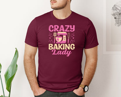 brand:Bella Canvas|color:Heather Maroon|Crazy Baking Lady Mixer Whisk Baker Graphic T-Shirt