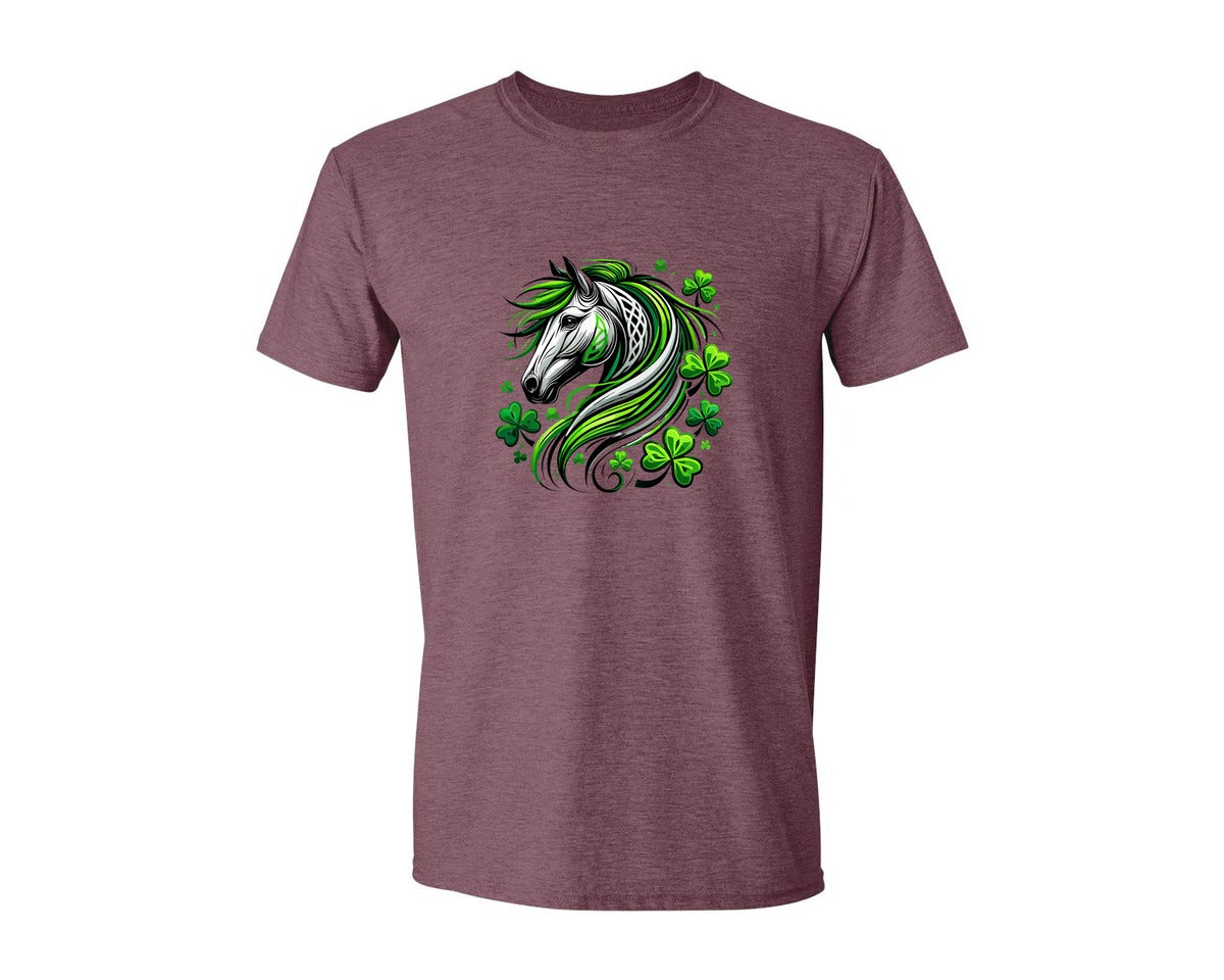 brand:Generic|color:Heather Maroon|St Patricks Day Horse Lucky Graphic T-Shirt