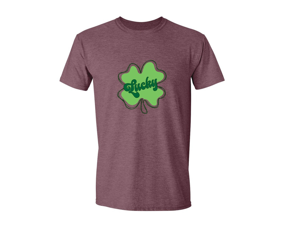 brand:Generic|color:Heather Maroon|Lucky St Patricks Day Clover 2 Graphic T-Shirt