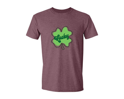 brand:Generic|color:Heather Maroon|Lucky St Patricks Day Clover 2 Graphic T-Shirt