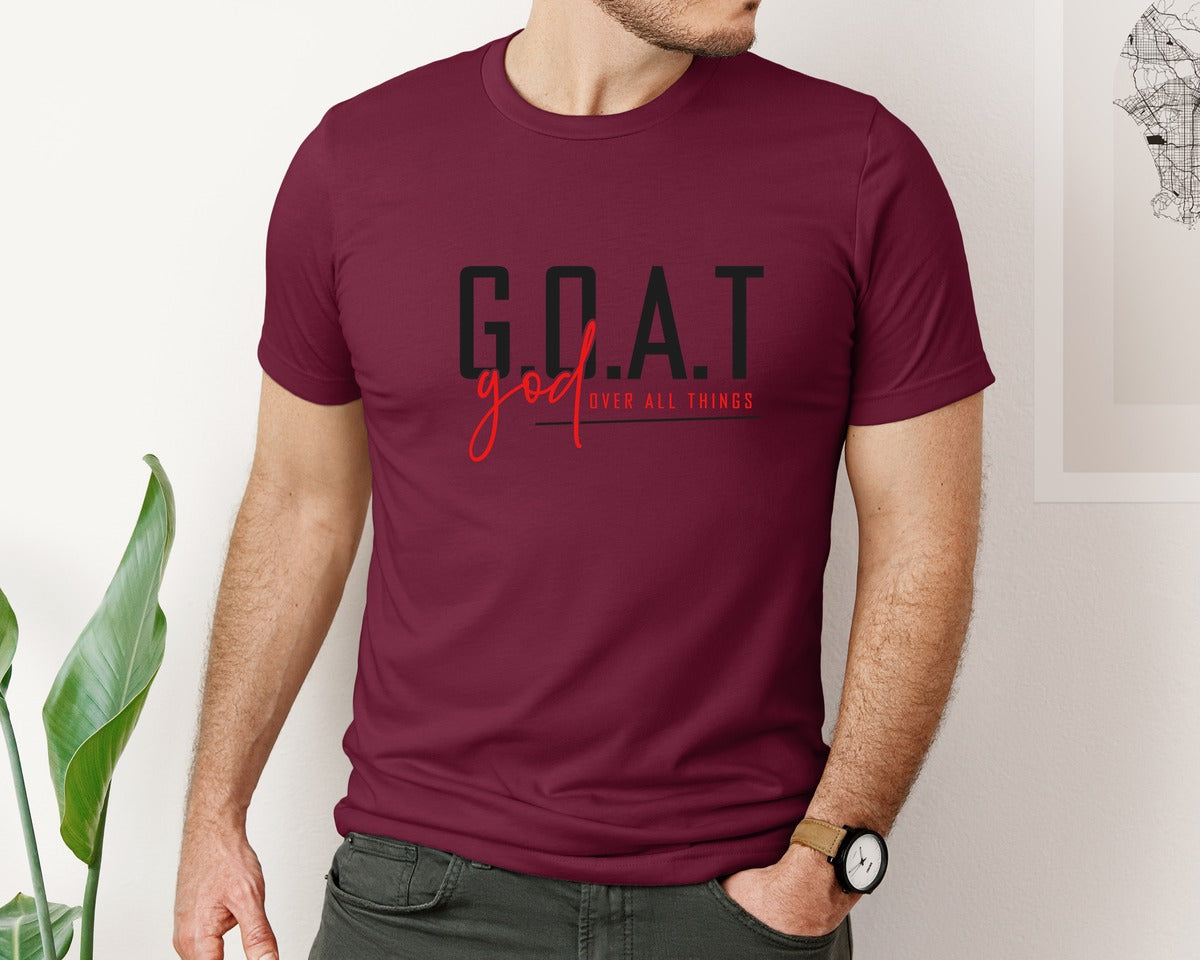 brand:Bella Canvas|color:Heather Maroon|God Over All Things Shirt Design Graphic T-Shirt