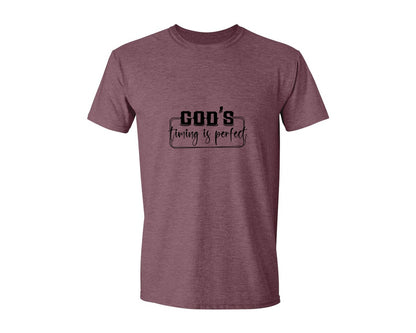 brand:Generic|color:Heather Maroon|Gods Timing Is Perfect Sleeve Design Graphic T-Shirt
