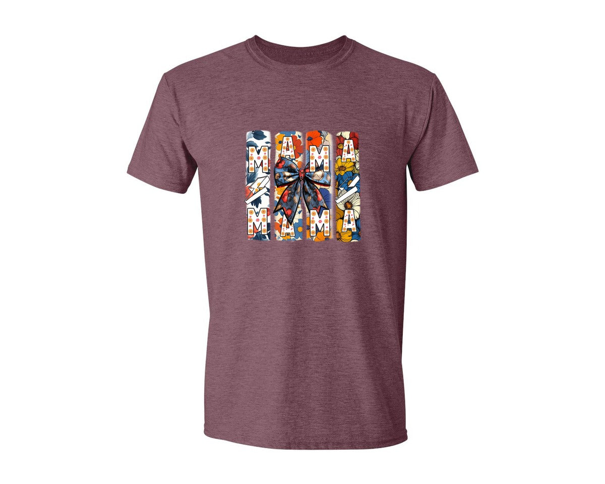 brand:Generic|color:Heather Maroon|Floral Mama Coquette Bow Mothers Day 3 Graphic T-Shirt