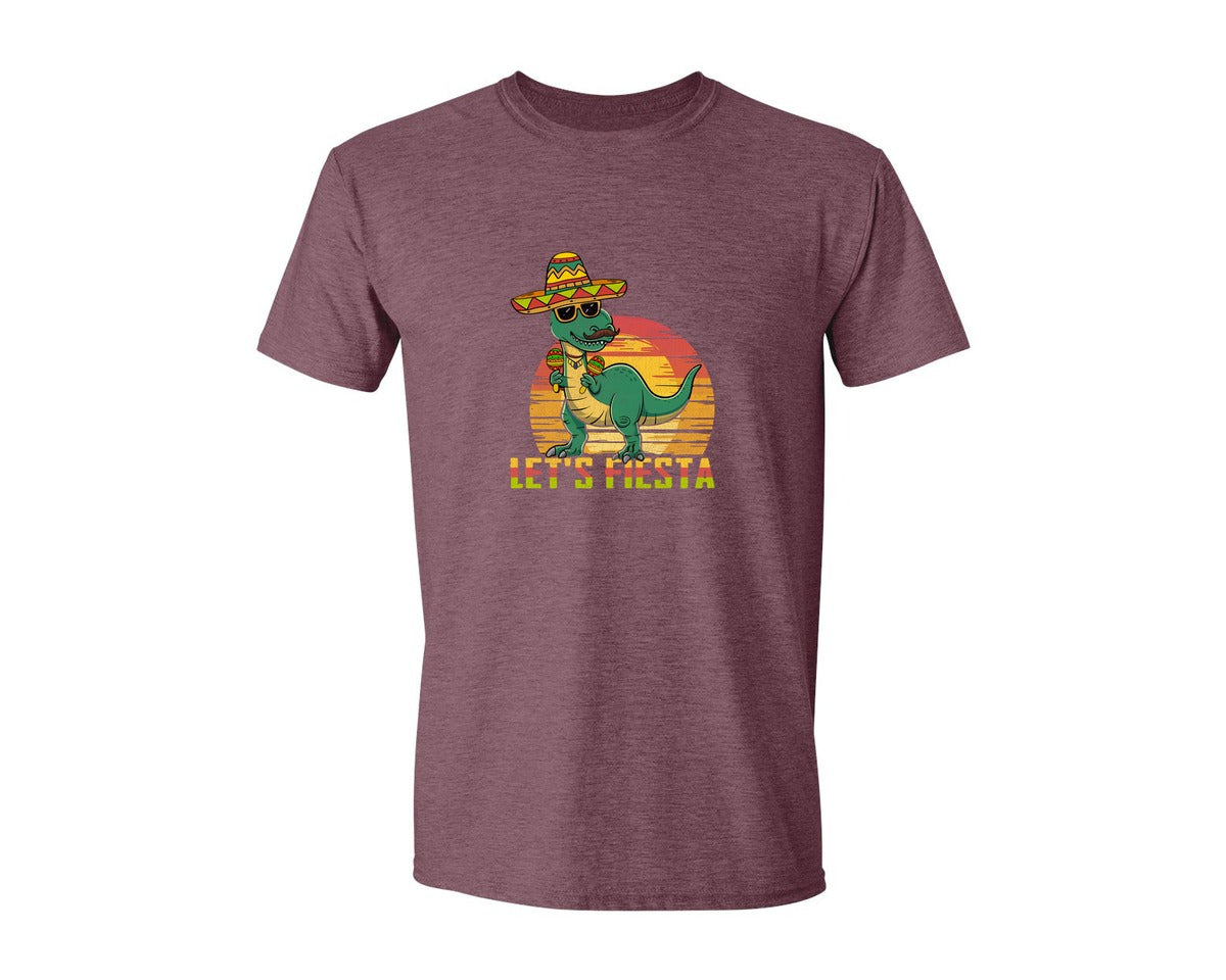 brand:Generic|color:Heather Maroon|Lets Fiesta Dinosaur Cinco De Mayo Graphic T-Shirt